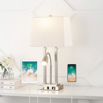Blaire 23.75" 2-Light Modern Farmhouse Metal LED Table Lamp with USB Charging port - JONATHAN Y